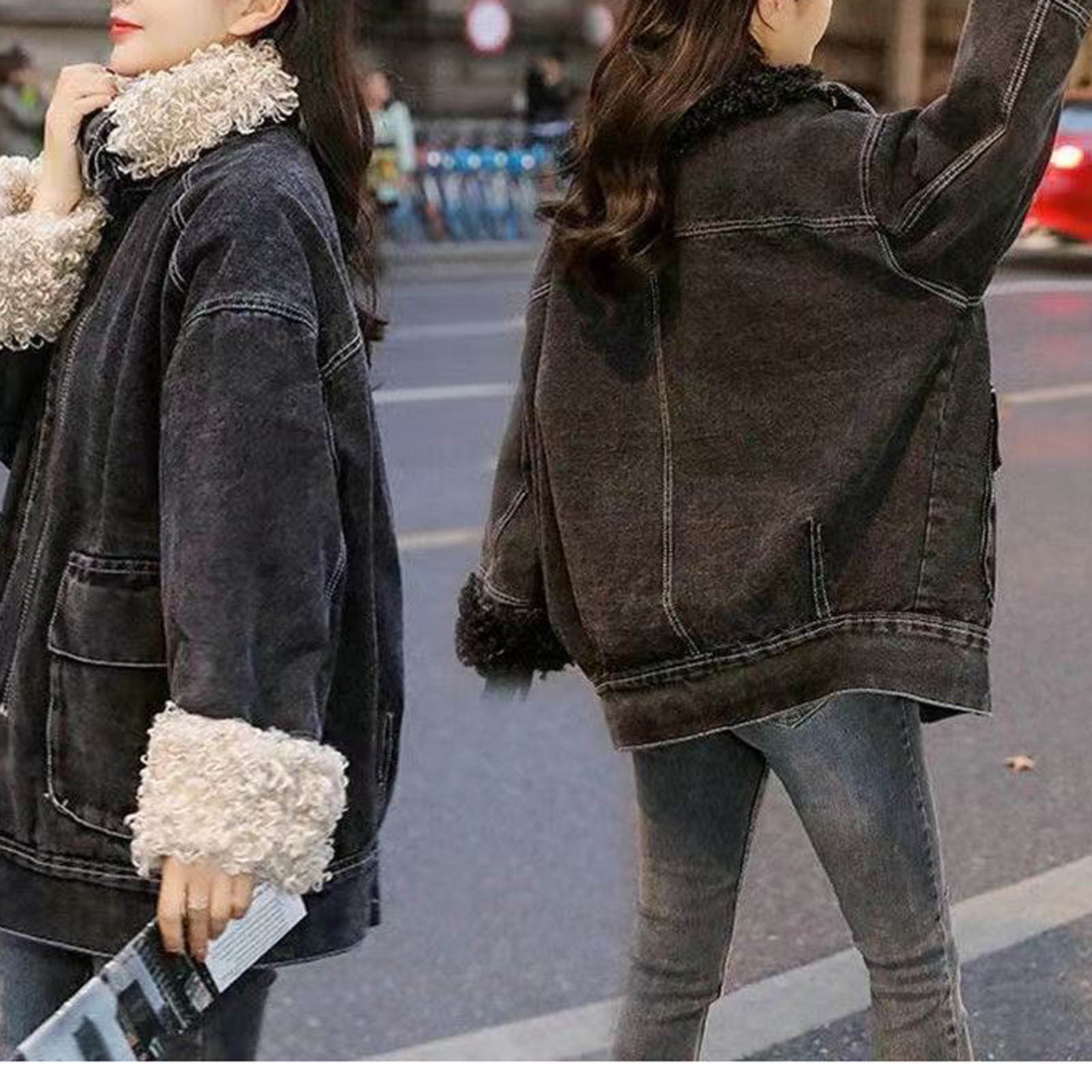 Denim Jacket for Women Fleece Lined Winter Coat Faux Fur Hooded Oversized  Boyfriend Trendy Up Down Ripped Jean Outwear, Green,red, Small : Amazon.ca:  Clothing, Shoes & Accessories